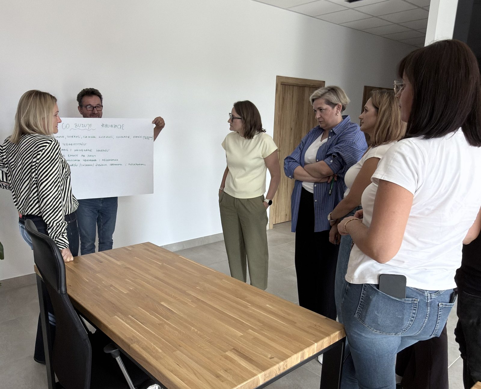 Warsztat szkoleniowy — praca zespołu przy flipcharcie